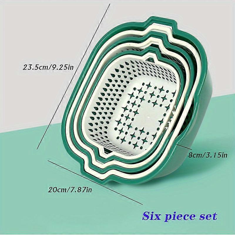 Zestaw durszlaków 6 w 1 do układania w stosy - dwuwarstwowe, wielofunkcyjne plastikowe kosze odpływowe do owoców i warzyw, 9X3X8 cali