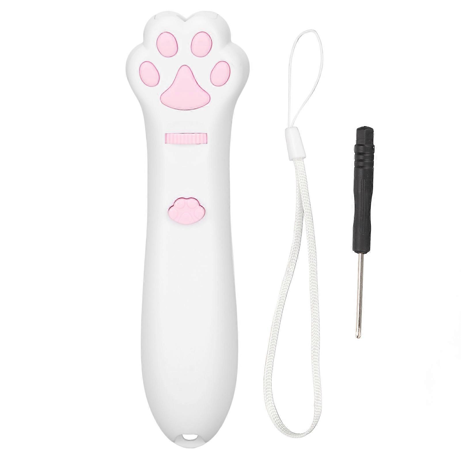 Interactive Cat Toy Teaser Wand Cat Paw Pattern Battery Powered Detachable Red Laser Funny Cat Stick for Cats White