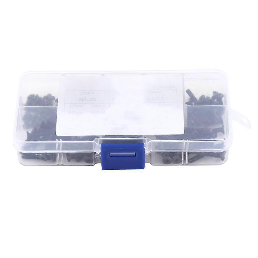 200pcs/box M3 Countersunk Flat Head Hex Socket Screw Bolt Machine Fastener Assortment Set