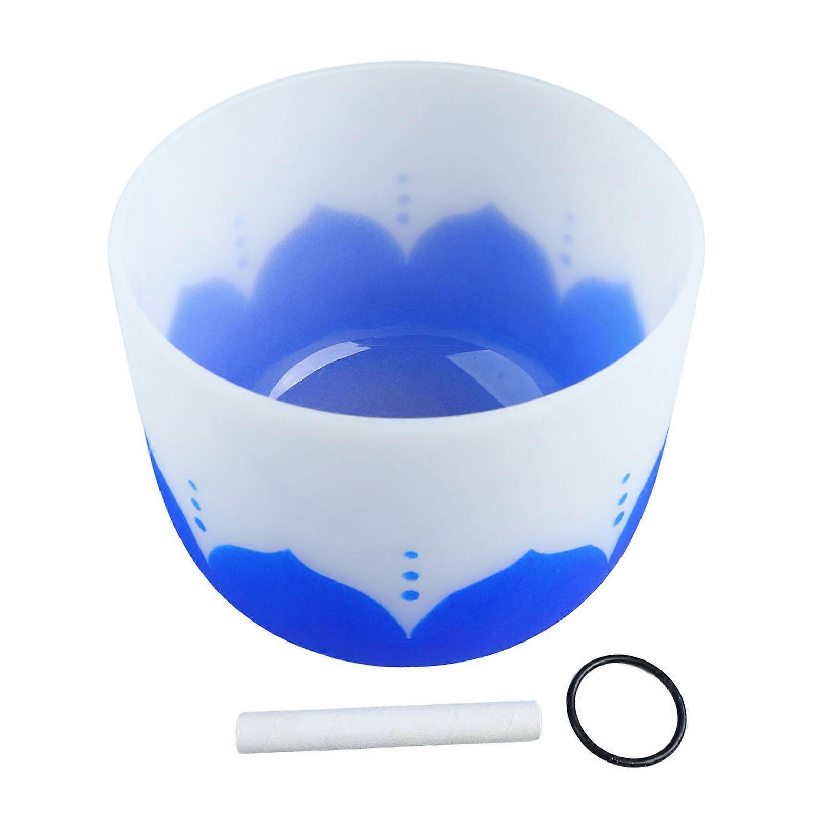 Singing Bowl Blue Lotus Design Frosted Quartz Crystal Singing Bowl For Sound Healing Meditation Yoga 12in C Note