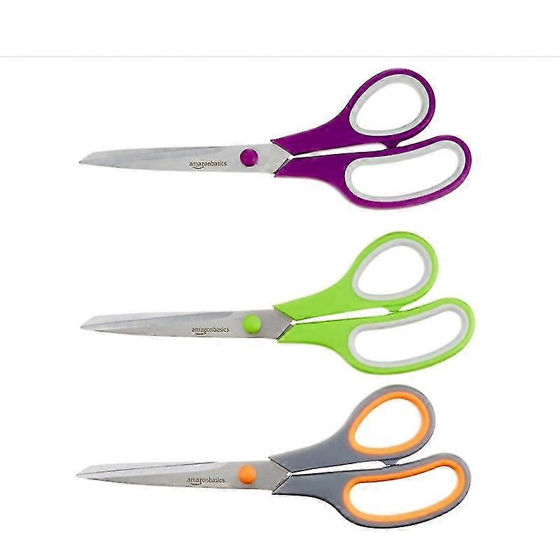 GYFDYM 20 Cm Titanium-blade Soft-grip Scissors, 3-pack Two-color Scissors Creative Diy Multi-function Manual Office Scissors Household
