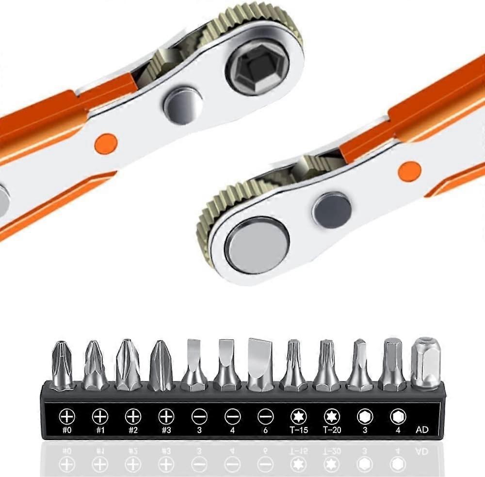Ratchet Screwdriver Set 13 PCS 110 Mm, 1/4" Mini Ratchet Wrenches and 12 Screwdriver Bits Model with