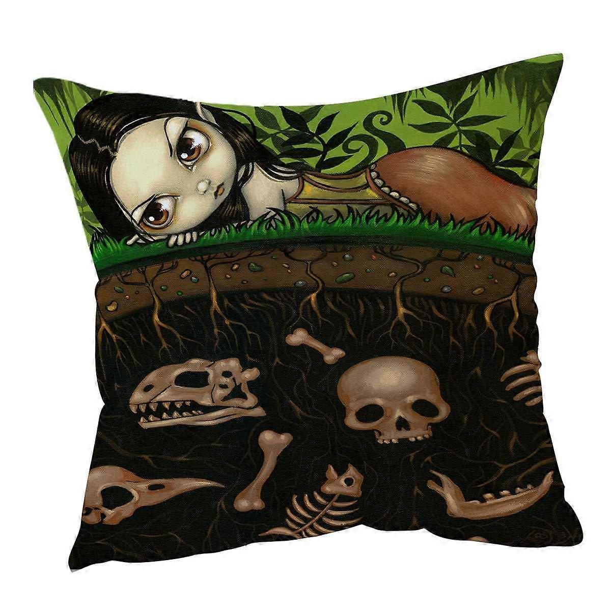 Strange Forest Girl and the Bones in The Ground Cushion Cover