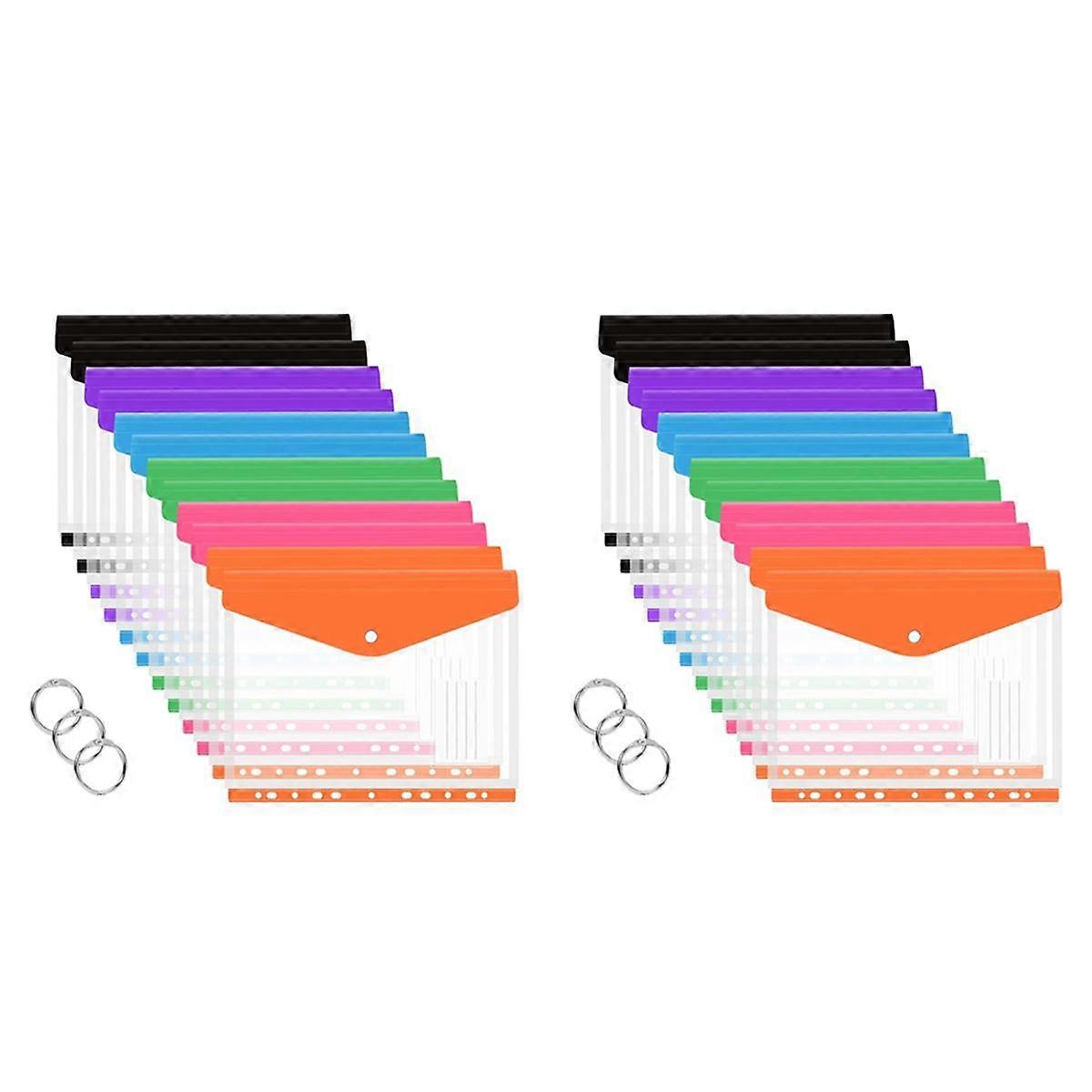 24 Pcs A4 Binder Pocket Expandable Envelopes Clear Plastic Envelopes for Ring Binder Folder, Snap B