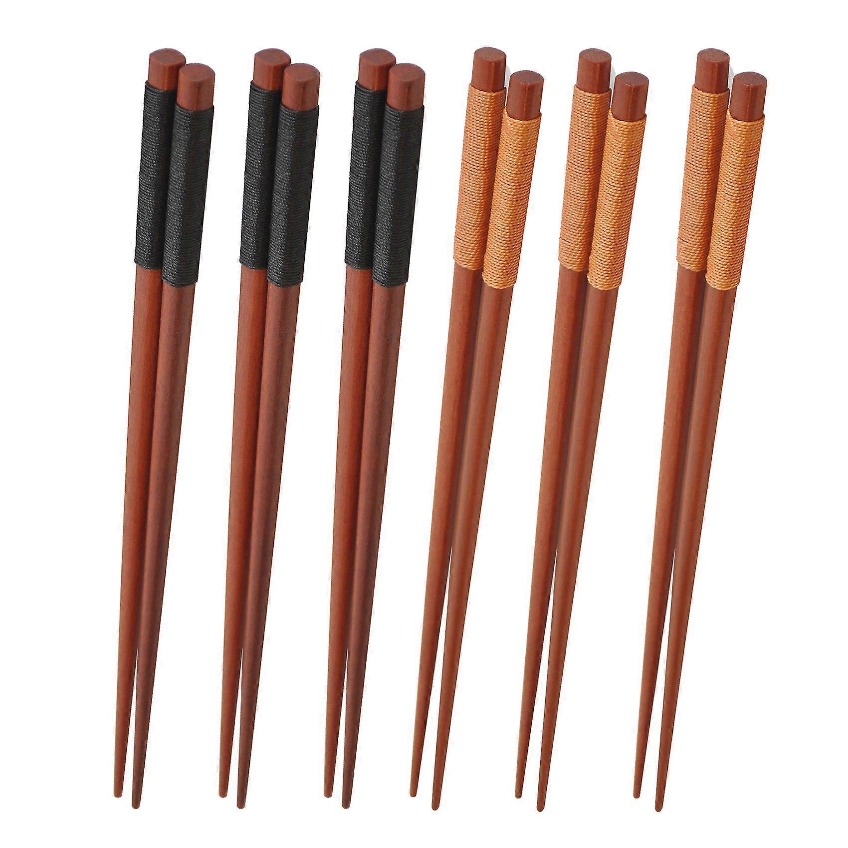 6 Pairs Wood Chopsticks, Reusable Chinese Korean Japanese Chop Sticks Dishwasher Safe, Non-Slip