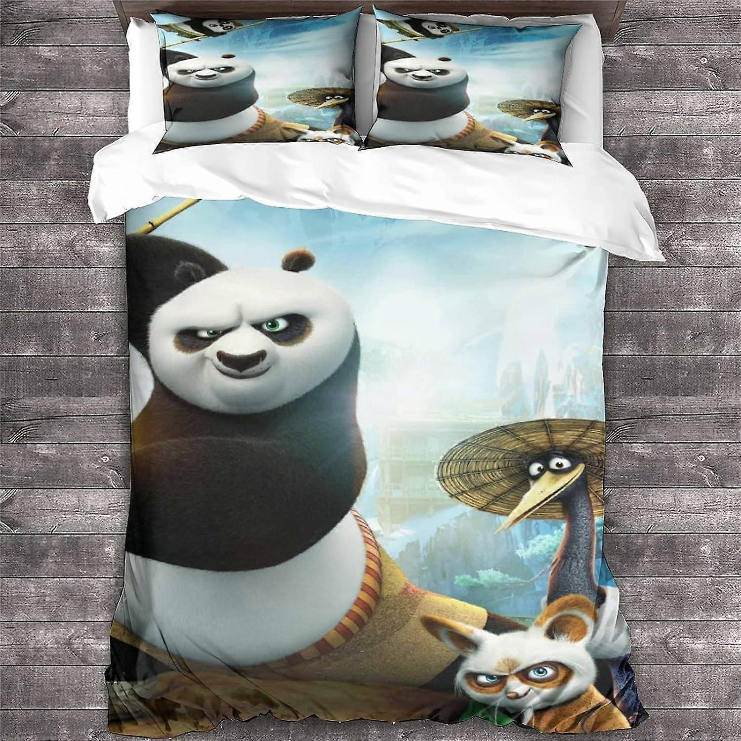 Pieces Kung Fu Panda Animation Duvet Cover Set Animation Print Bedding Comforter Quilt Cover,Ultra Soft Microfiber