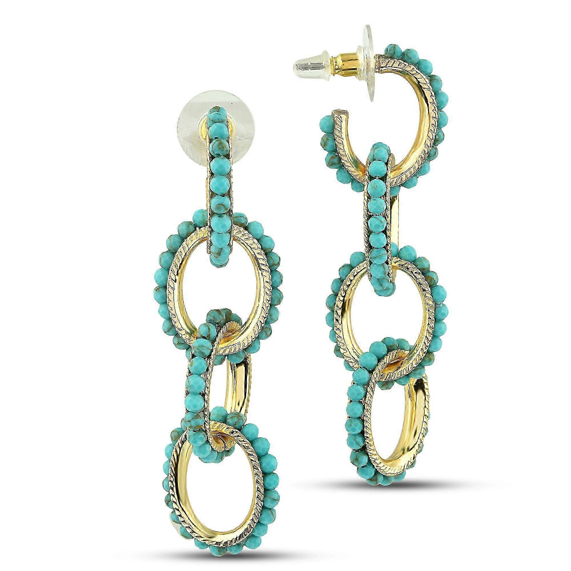 Pearl Beaded Linked Chain Earrings - Gold Plated Dangle Earrings