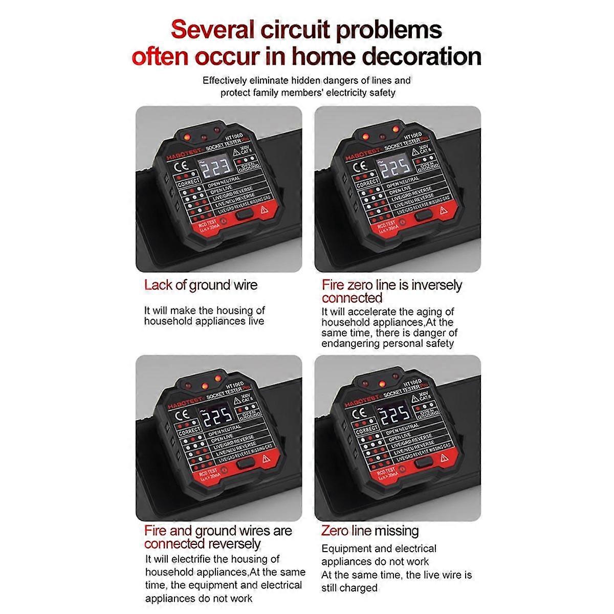 HT106 Voltage Test Socket Detector EU Plug Line Plug Polarity Phase Check