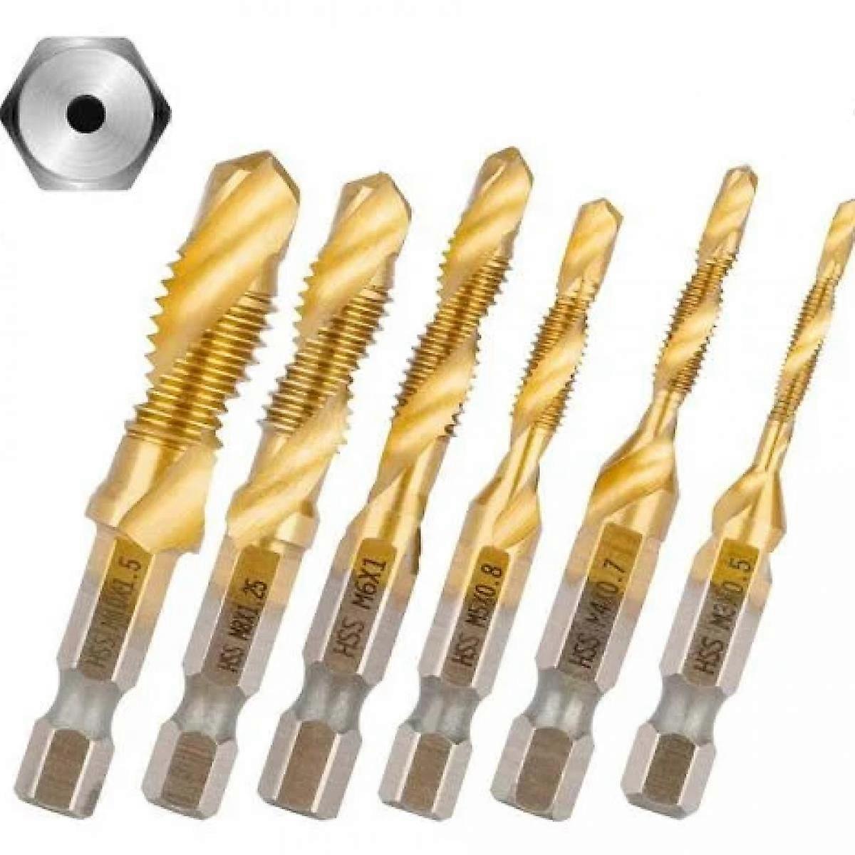Tarauds combins, 6 vis 1/4 '' HSS M3-M10, fraises queue hexagonale, outils, jeu de perceuses, tarauds de machine.Utilis pour le bois, le plastique, l