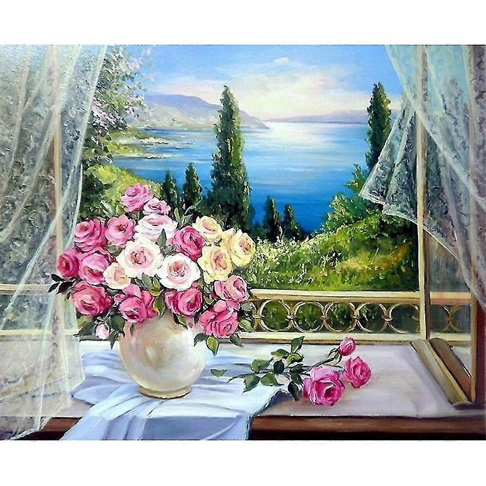 Diy Full Diamond Embroidery Display Stand Diamond Painting Flowers On Window Home Decoration