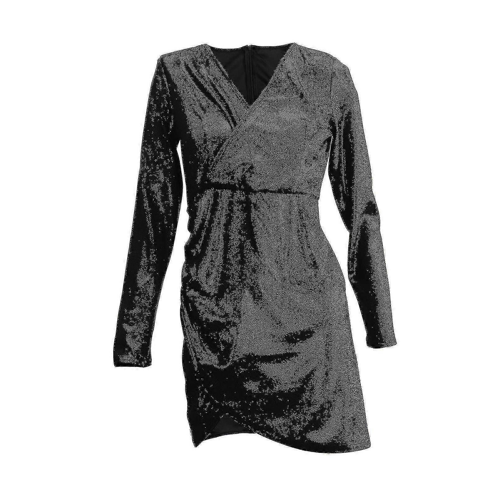 2023 Nuovo abito da festa con scollo a V Abito da donna in paillettes argento Profondo scollo a V Mini abito skinny