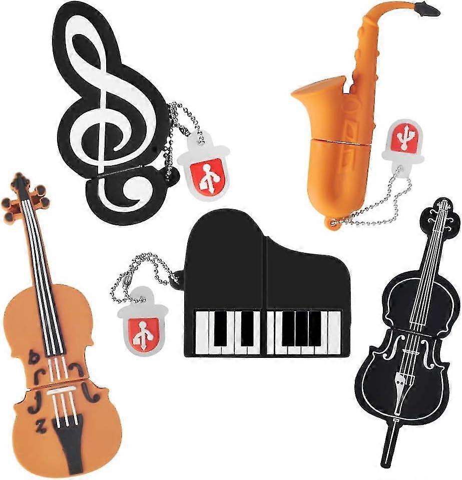 Usb Flash Drive 16gb*5, Flash Drive Pendrive Notes/piano/saxophone/violin/cello,ideal Gift For Child Family16gb*5musical Instruments