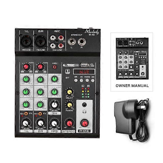 M-4U Portable 4-Channel BT Mixing Console Digital Audio Mixer Built-in Reverb Effects +48V Phantom Power 3-band EQ