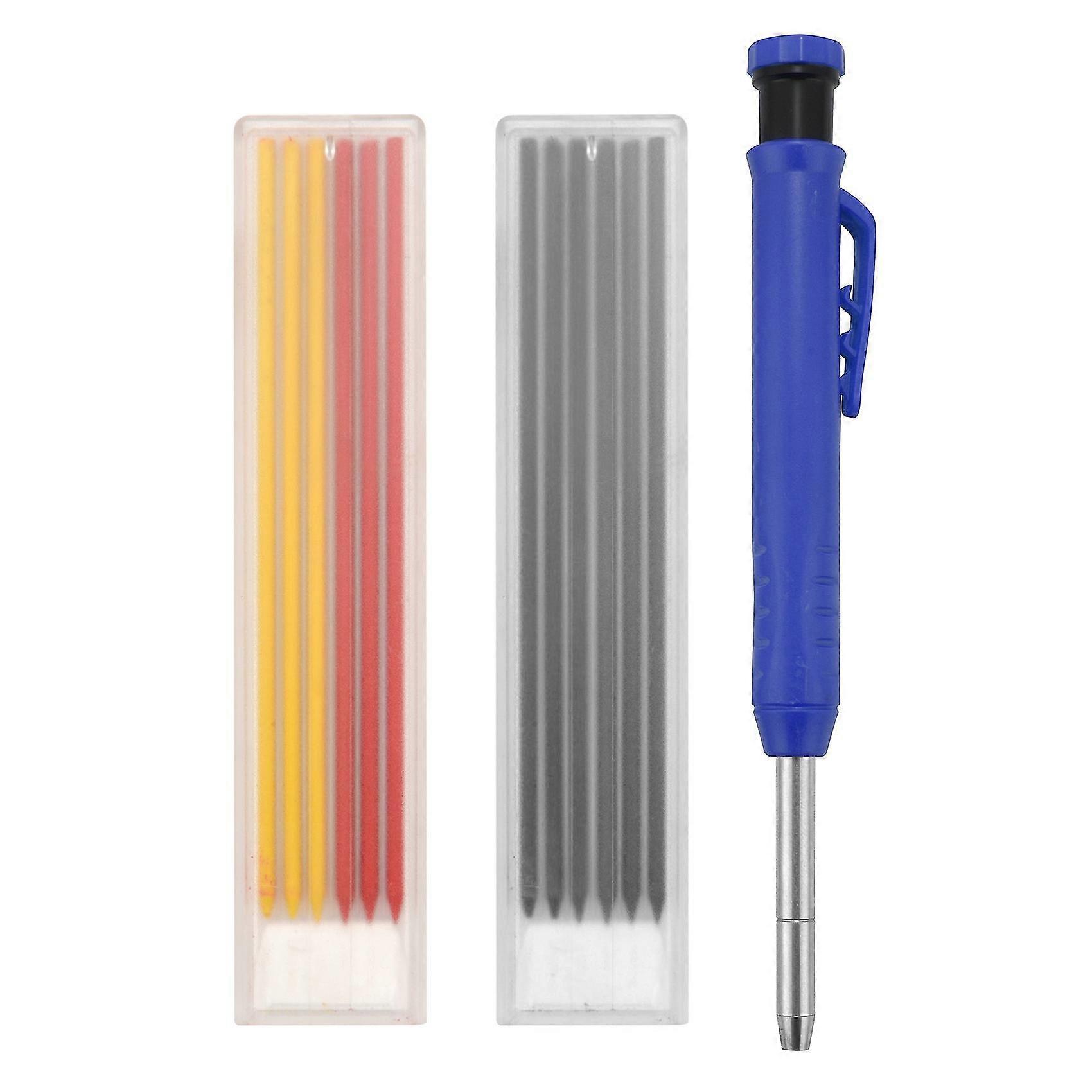 Carpenter Pencil,1pcs Solid Work Pencil Set With 12 Refill Leads Built-in Sharpener For Drawing Scr