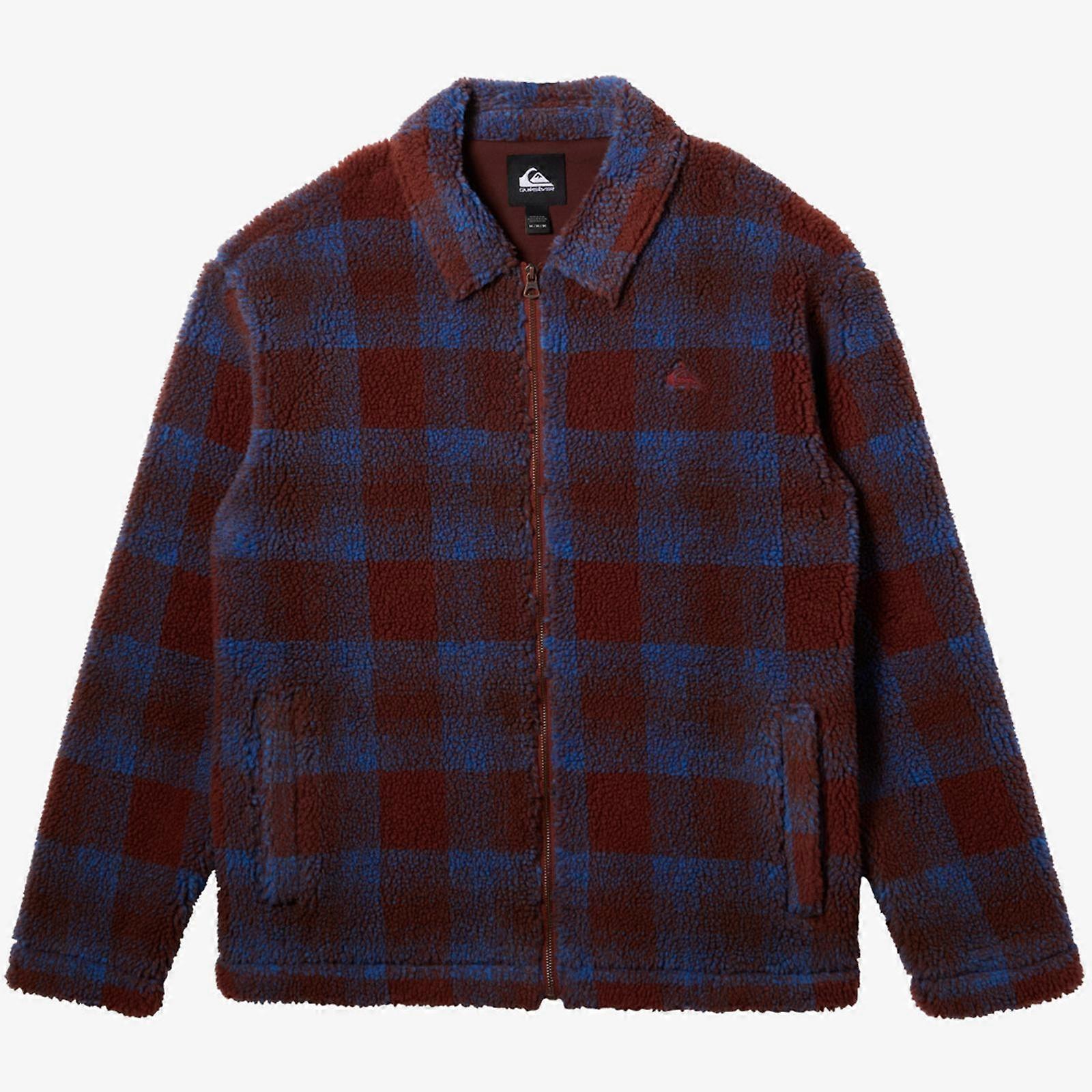 Quiksilver Mens Deck Full Zip-up Fleece Trucker Fit Sherpa Lined Checkered