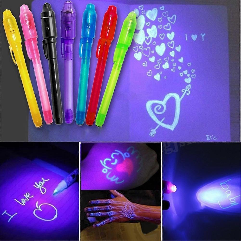4Pcs 2 in 1 Luminous Light Pen UV Writing Invisible Ink Marker Kids Drawing Gift KAESI