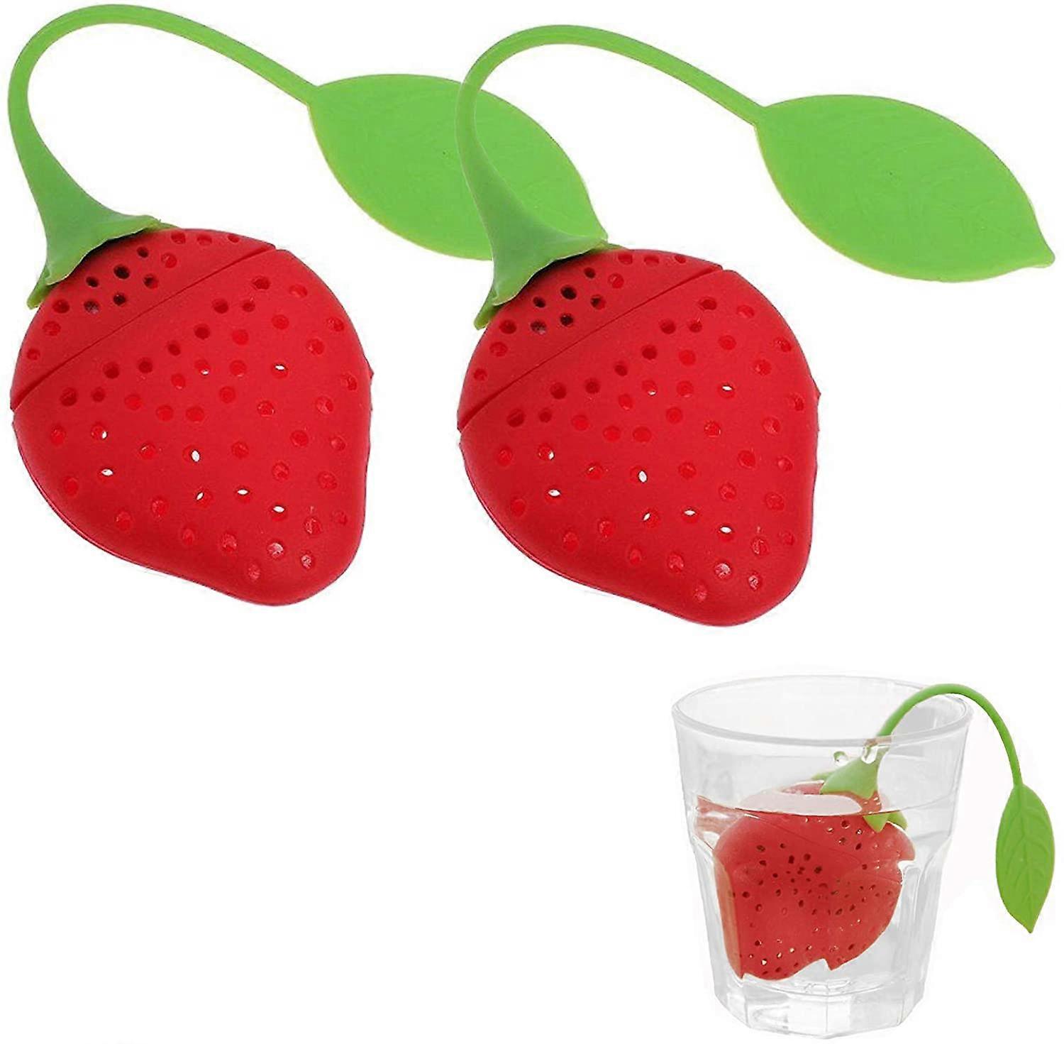 2 Pack Tea Infuser Filter, Strawberry Tea Ball Strainer with Leaf shaped Silicone Handle