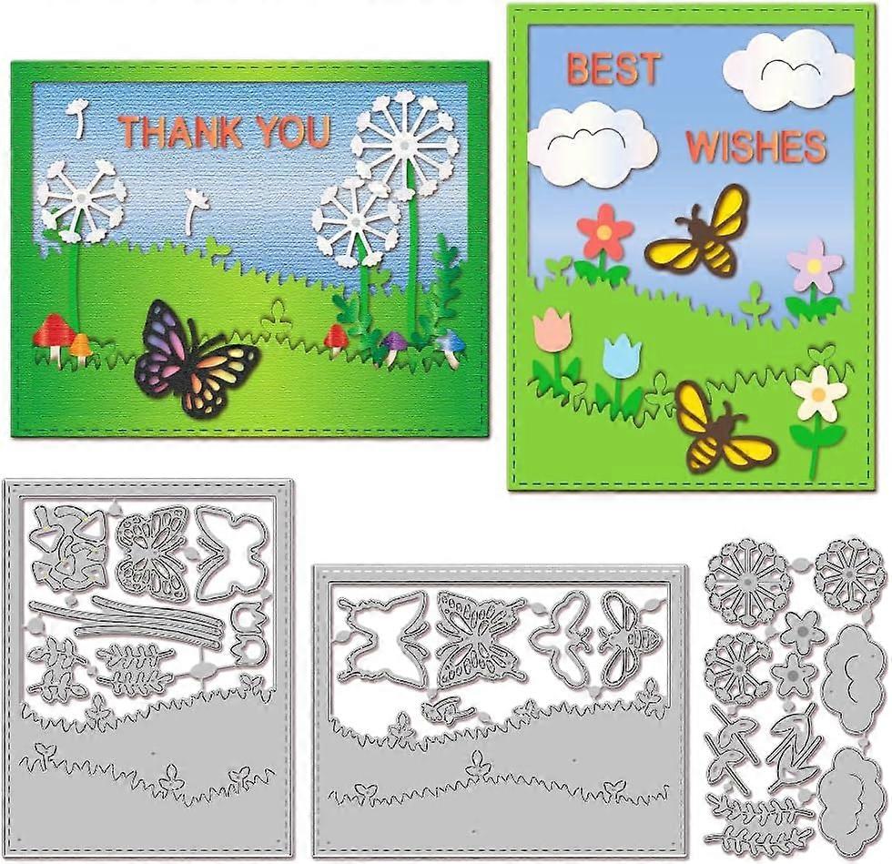 Grass Background Frame Cutting Dies for Card Making Metal Die Cuts Dandelion Butterfly Bee Cutting Dies Templates for Scrapbooking Journal Embossing P