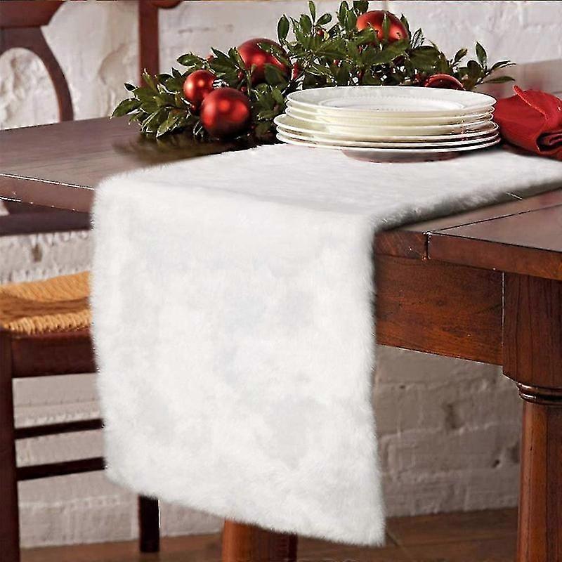 Christmas Tablecloth Made Of White Plush Decorative Fabric
