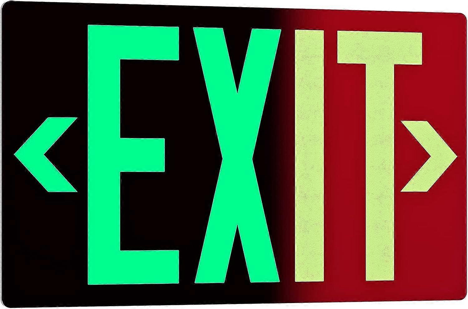 Photoluminescent Exit Sign Aluminum - Adhesive Backing Glow In The Dark - Removable Arrows Included - 12x7 Inches