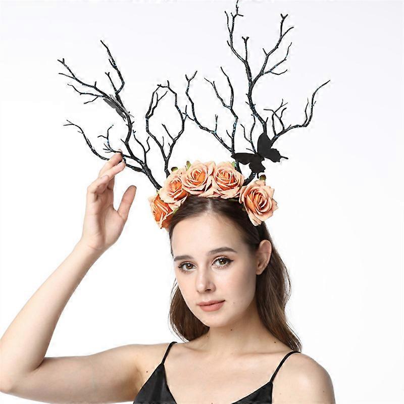 EVAGO Rose Flower Crown Headbands Halloween Chritmas Long Antler Flower Branches Headband Props Horns Headpieces Hair Band