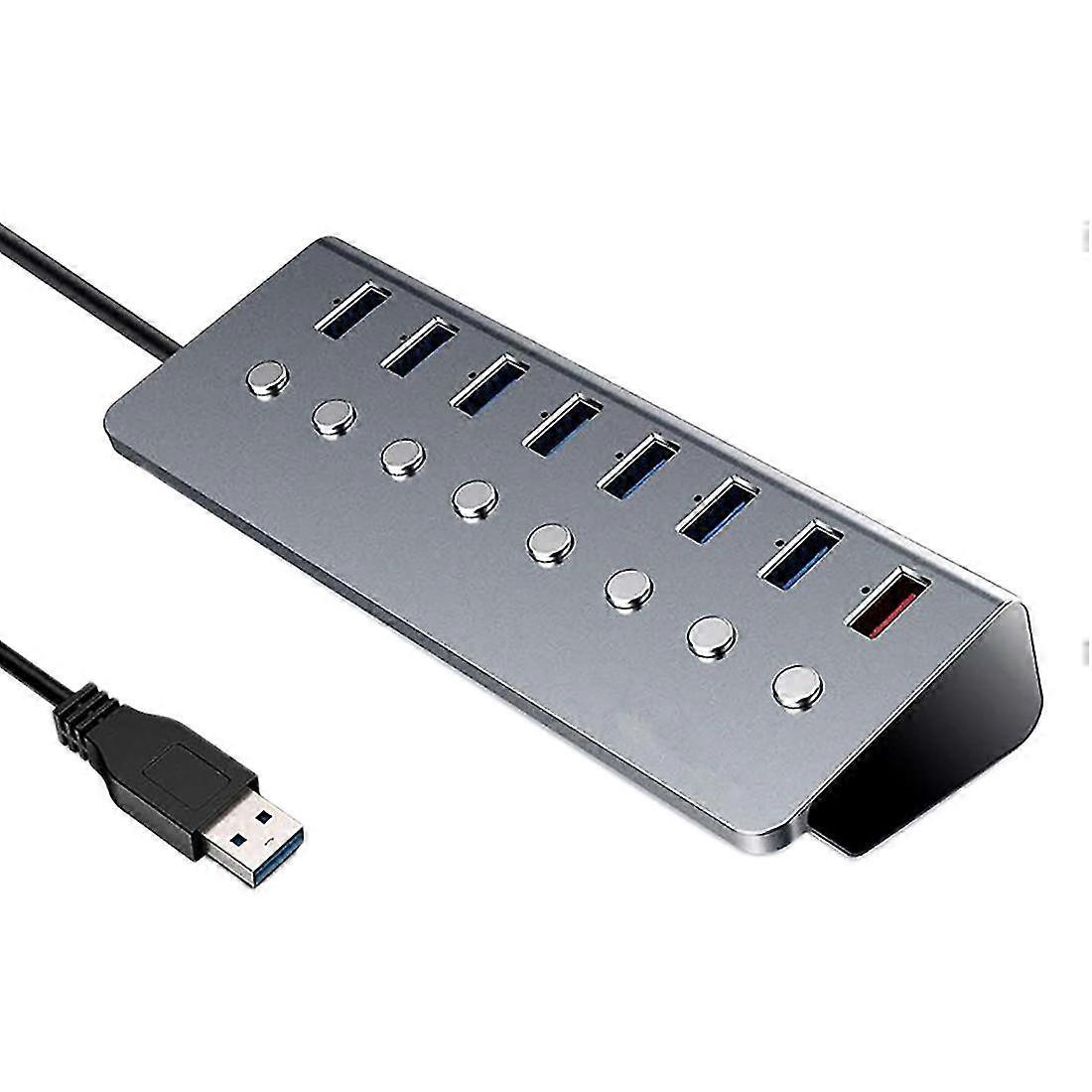USB-Hub 7 Anschlüsse USB3.0 5Gbps + 1xUSB Ladeanschluss Hub Splitter Erweiterung mit Schalter Externe Stromversorgung