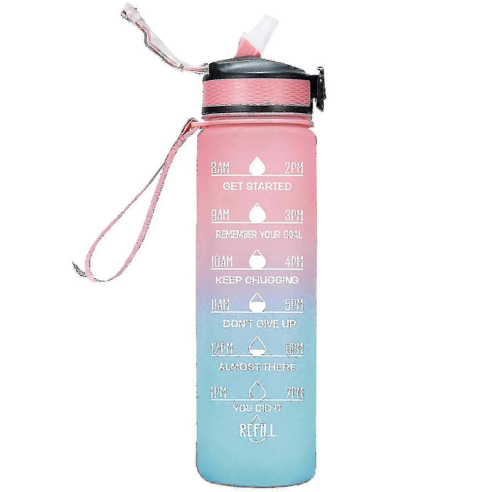 1000ml الحرة التحفيزية الرياضة إبريق مع الوقت علامة في الهواء الطلق اللياقة البدنية القدح التدرج لون القدح في الهواء الطلق زجاجة مياه بلوري