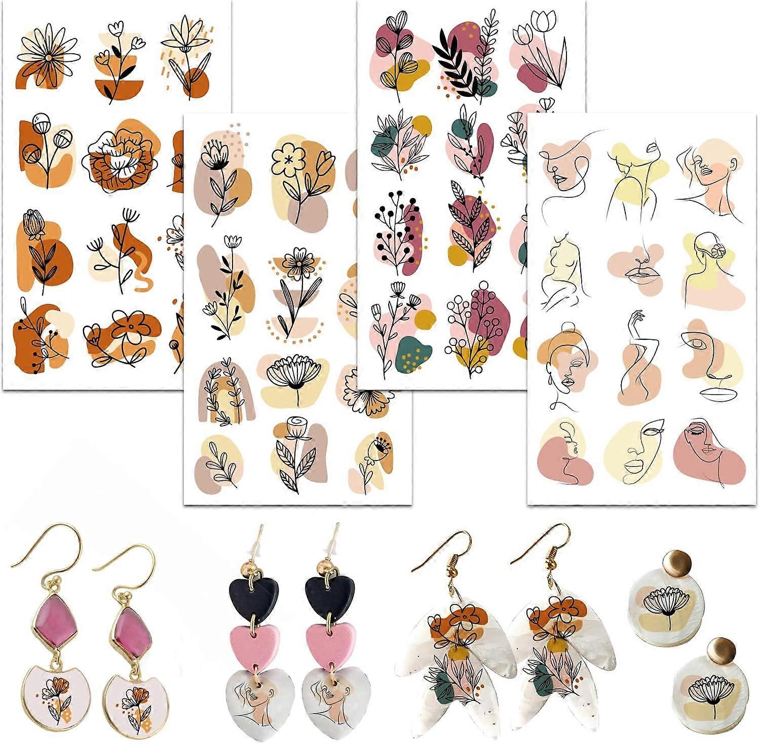 Flower Clay Transfer Paper Bohemian 4 Design 24 Pcs Transfer Paper for Polymer Clay Bohemian Floral Polymer Clay Transfer Sheets Abstract Lines Transf