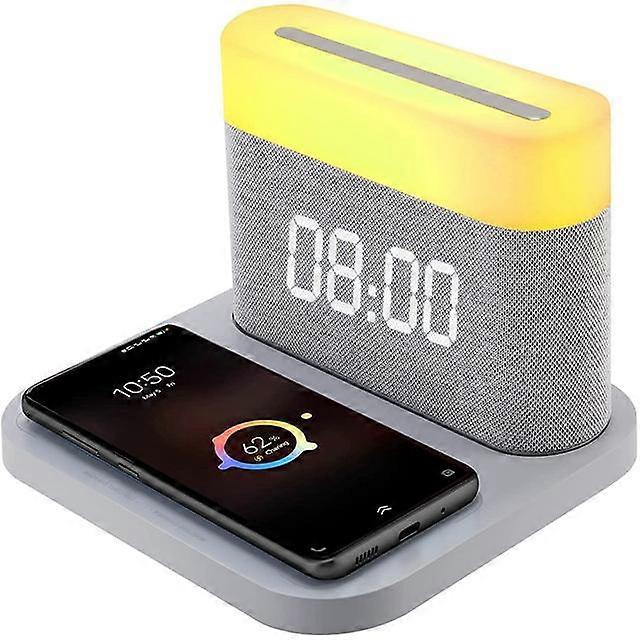 Digital Alarm Clock LED Night Light Wireless Charging 15W Touch Bedside Lamp Adjustable Brightness QI Wireless Charger Bedroom