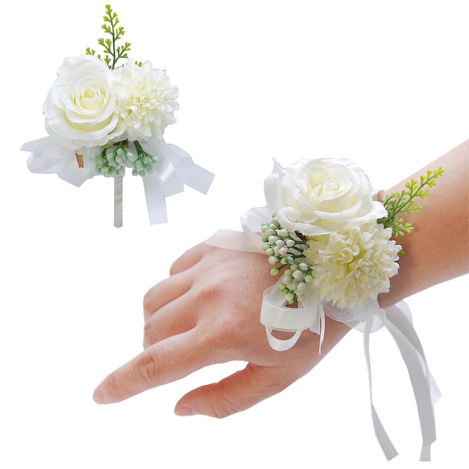 Brud Bröllop Blomma Set - Vit Ros, Pion, Handled & Corsage