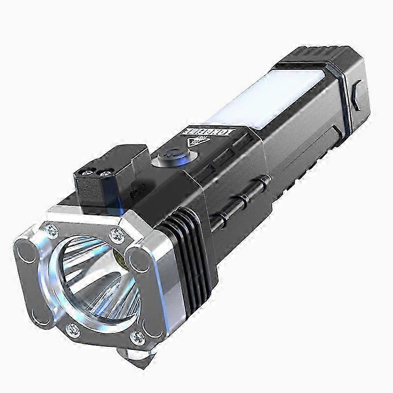 Multifunctional Flashlight Safety Hammer Magnet COB Side Light Work Torch Lamp