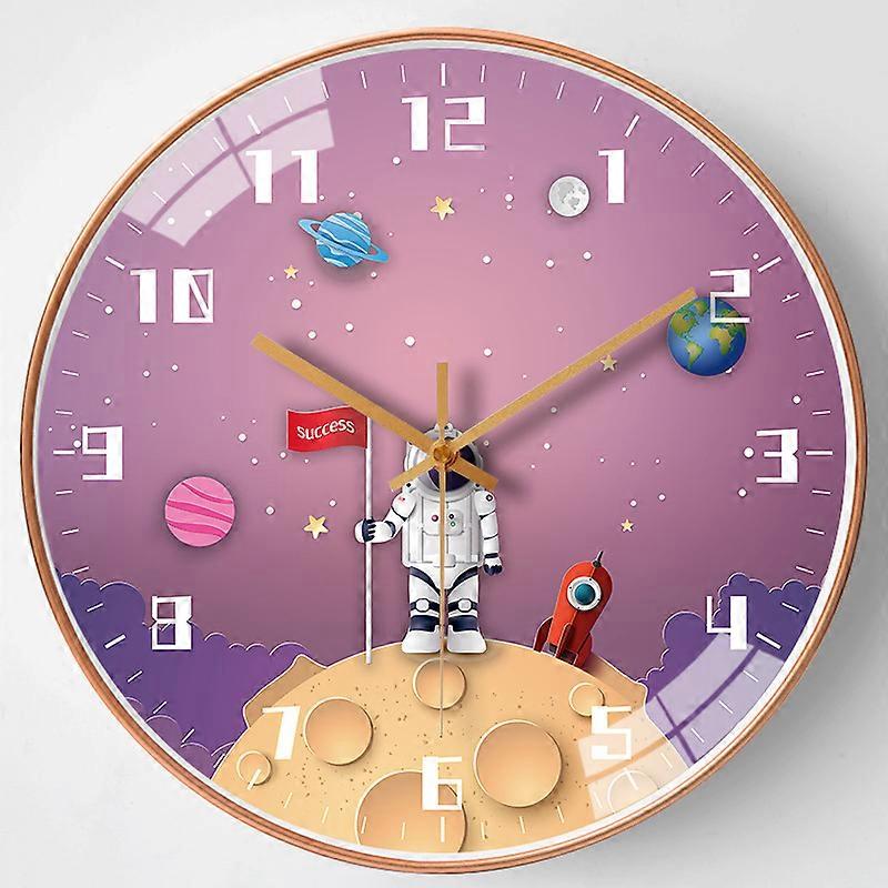 Aiyuego 12 Inch Silent Movement Kids Wall Clock Non Ticking Children Round Wall Clock Operated Space