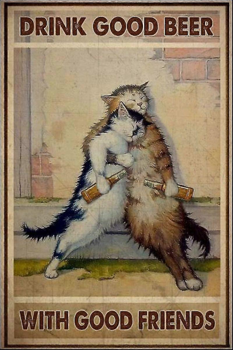 Katze Retro-Modus Metallblechschild, Kaffee und Bar Wandkunst Dekor Metallschild 8x12 Zoll ODER 12x16 Zoll Modus