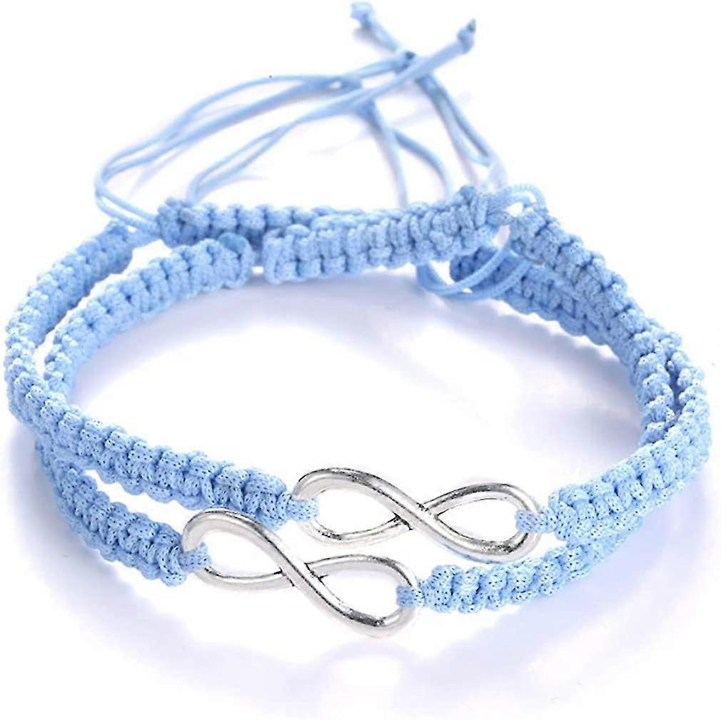Bracelets infini tressé fabriqués à la main réglable tressé pour hommes femmes couple 2pcsbleu clair