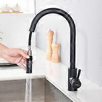 Lonheo キッチン蛇口 引き出し式スプレー付き マットブラック 360度回転式 ステンレススチールシンク キッチンミキサー 2機能 キッチンミキサー