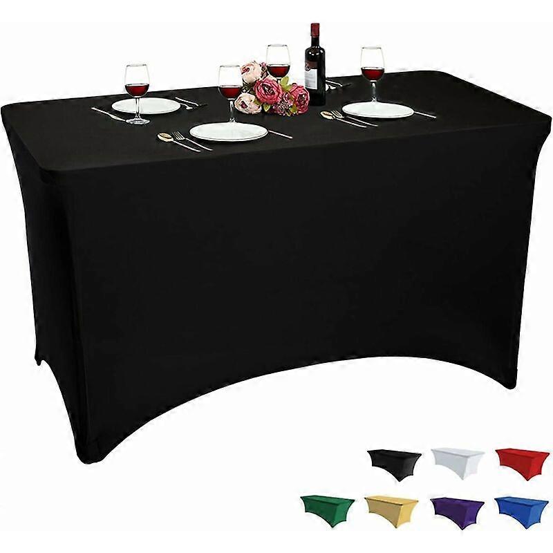Black Tablecloth Polyester Fitted Rectangular Tablecloth 4ft Tight Tablecloth Rectangle Spandex Stretch Tablecloth Wedding Banquet Party Cocktail Bar 