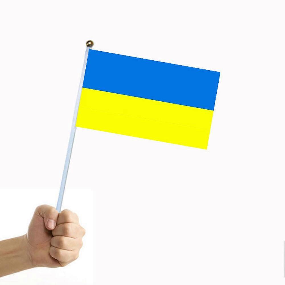 Ukrainian flag holding flag 14x21cm polyester fabric with pole