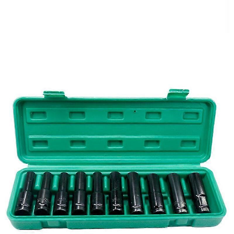 10-Teiliges 12-Zoll-Sechskant-Steckschlssel-Set Metrisch Tiefes Steckschlssel-Set 8-17 Mm Karbonstahl Mit Aufbewahrungsbox, Modell: Schwarz 10-Teilig