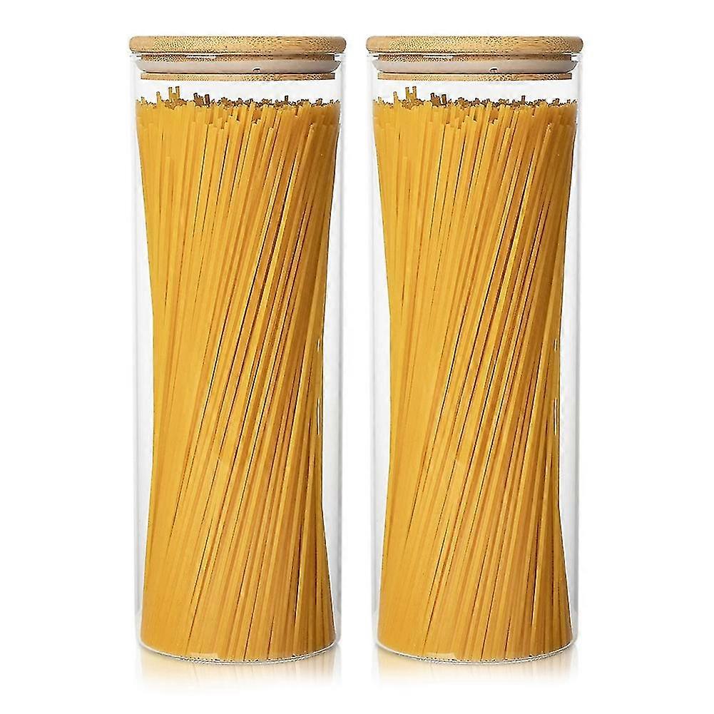 Glass Storage Containers 2 71oz Tall Spaghetti Jars With Bamboo - Kitchen Food Storage Canisters Fo XYT