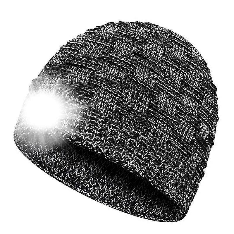 LED Outdoor Lighted Rechargeable Washable Beanie Hat for Winter, Warm Knit Cap with LED Headlamp, Unisex, One Size