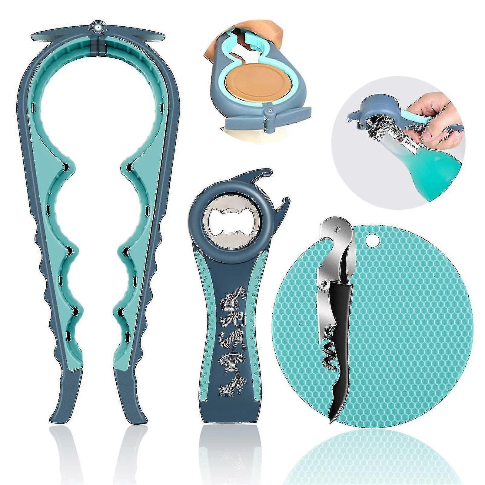 4pcs Jar Opener For Weak Hands Light Blue Fashion Design Bottle Opener For Seniors With Arthritis Tool