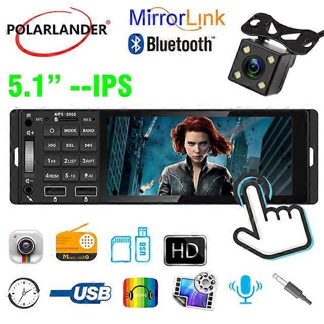 5.1 Inch 1 Din MP5 Car Radio Colorful Lights 12V USB AUX Bluetooth Hands-free Call Support AI RM RMVB MP3 WMA 720P 4 Channels