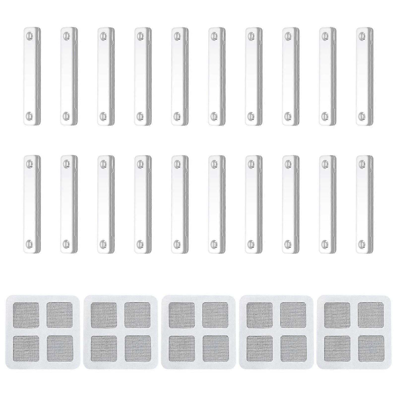 20Pcs Screen Window Mounting Buckles with 5 Pcs Repair Patch Self Adhesive Strip Set for DIY Fly Nets for Screen Door Curtain Clip