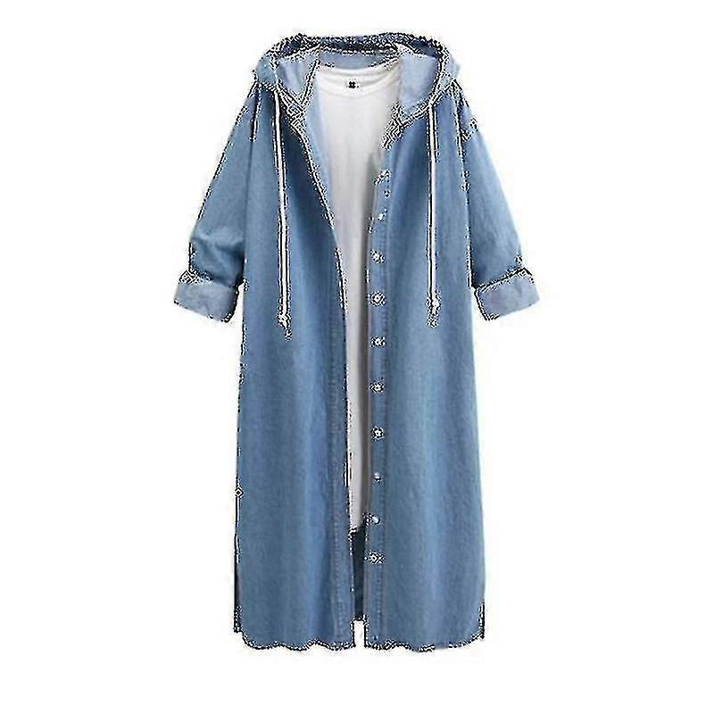 Jaquetas jeans largas femininas, manga comprida, com cordão, sobretudos com capuz para outono