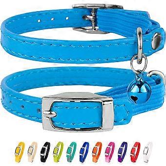 Collier de sécurité en cuir pour chat, avec sangle élastique, avec clochette, noir, bleu, rouge, orange