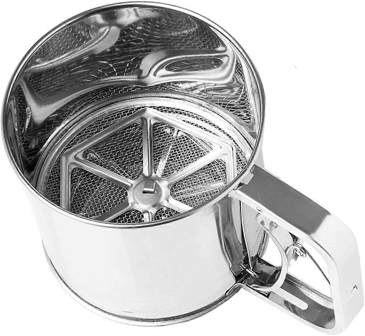 Stainless Steel Flour Sifter - One Hand Flour Sifter with Trigger Action Handle - Manual Powder Siev