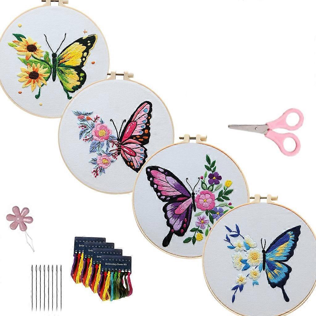Butterfly Flower Pattern Embroidery Starter Kit Sewing Material Set for Crafts