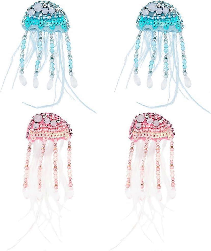 4pcs Rhinestone Jellyfish Beaded Tassel Sew on Patches 2 Colors Embroidered Badge Patch Sew On Patches DIY Decorative Patches Applique Patch for Dress