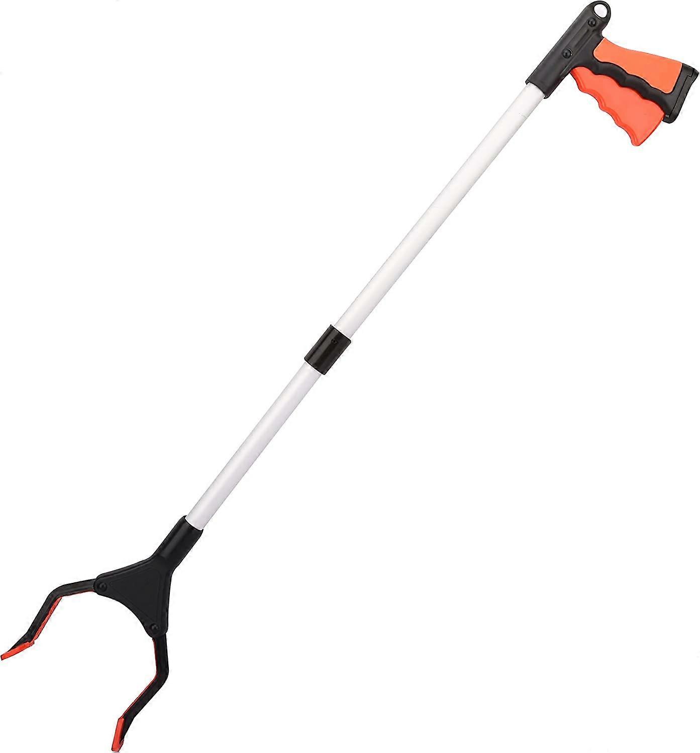 Sweeping Tools, 32" Folding Extension Clamp, Aluminum Handicapped Aid Tool with Rotating Rubber Clamp- orange