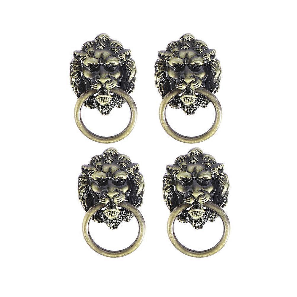 4pcs Drawer Cabinet Lion Head Pull Handle Knobs with Drawer Ring Door Rings Pull Handle Knobs for Home (Small Size)